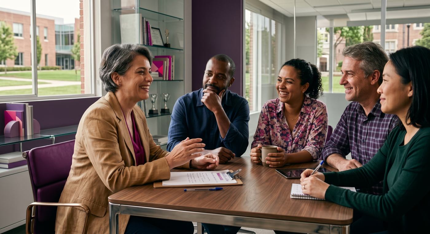 Equipe da escola reunida em uma conversa de planejamento